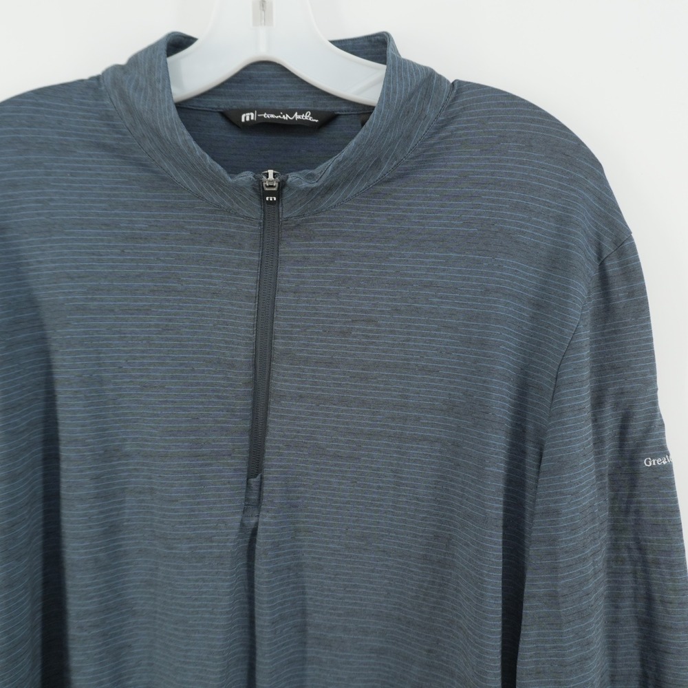 TravisMathew Pullover Men Large Blue Striped Quarter Zip Golf Long Sleeve